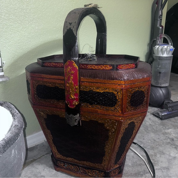 Artisan Brown and Red Handcrafted Basket
